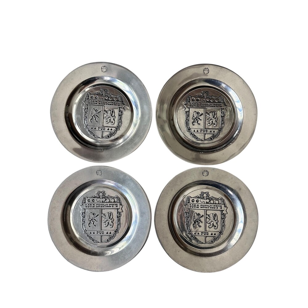 Vintage Wilton Lord Chumley’s Pub Pewter-Style Plate Set of 4 – 10.5” RWP